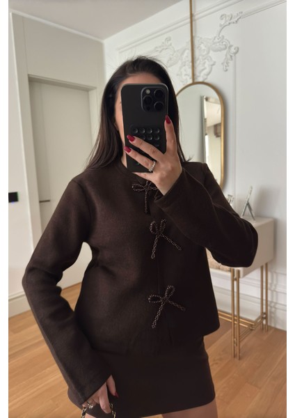 Inci Fiyonklu Tasarım Hırka- Kahverengi fiyatları