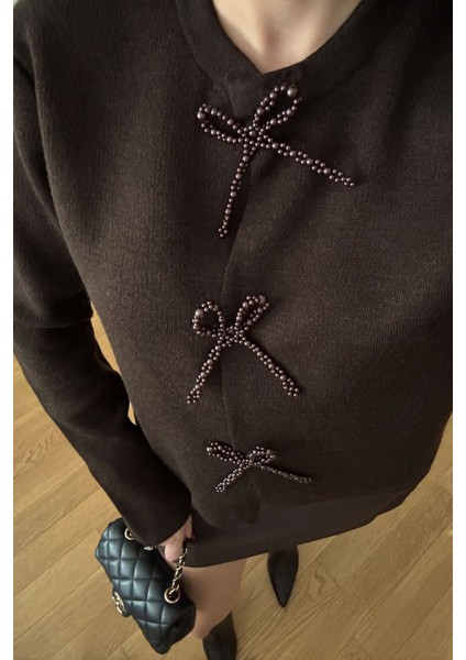 Inci Fiyonklu Tasarım Hırka- Kahverengi modelleri