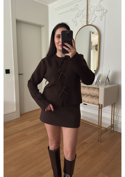 Inci Fiyonklu Tasarım Hırka- Kahverengi indirimleri