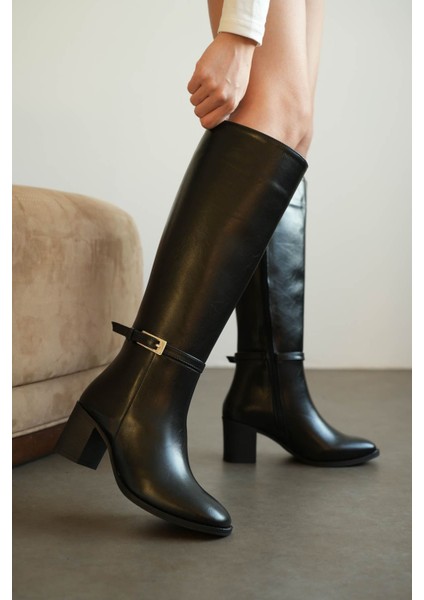 Kadın Luvec Kısa Topuklu Tokalı Çizme - Siyah-Deri modelleri