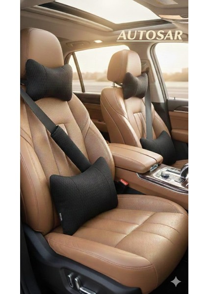 Siyah Kumaş Ortopedik Oto Boyun Yastığı+Bel Yastığı+Emniyet Kemer Pedi fiyatları