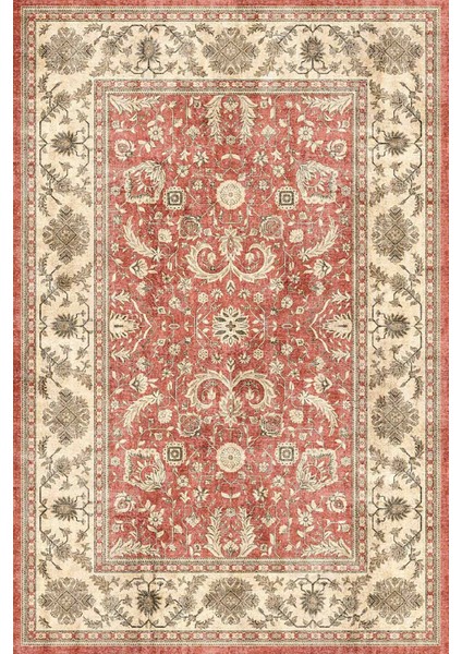 Norm Halı Allure 54-031 Kırmızı Eskitme Halı Etnik Otantik Dokuma Şönil Yıkanabilir Salon Halısı