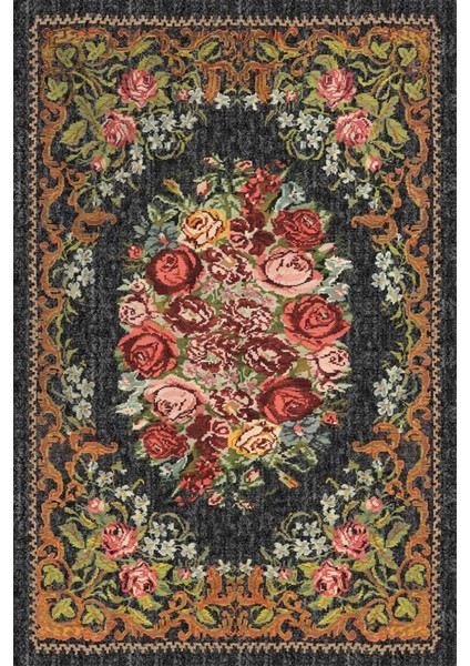 Norm Halı Allure 61-028 Siyah Eskitme Halı Etnik Otantik Dokuma Şönil Yıkanabilir Salon Halısı