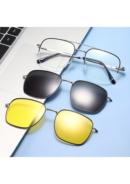 3ü 1ARADA Klipsli ( Güneş Gözlüğü-Mavi Işık Koruma - Gece Görüş ) Gözlüğü