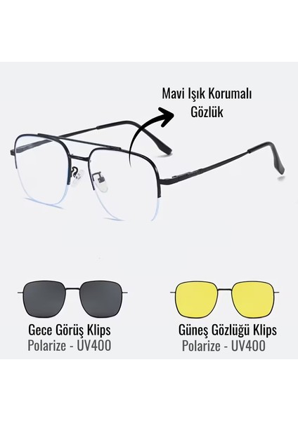 3ü 1ARADA Klipsli ( Güneş Gözlüğü-Mavi Işık Koruma - Gece Görüş ) Gözlüğü fiyatları