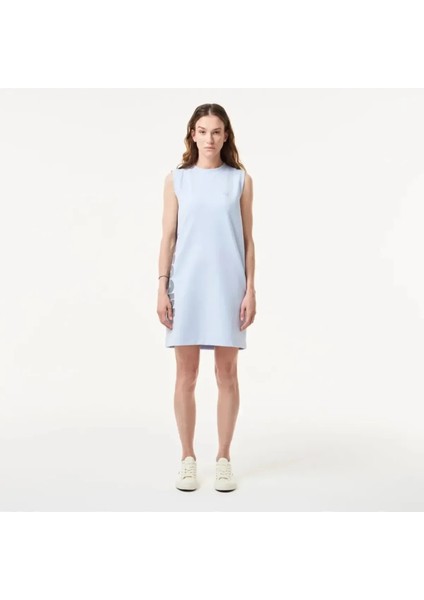 Kadın Straight Fit Kolsuz Baskılı Açık Mavi Elbise