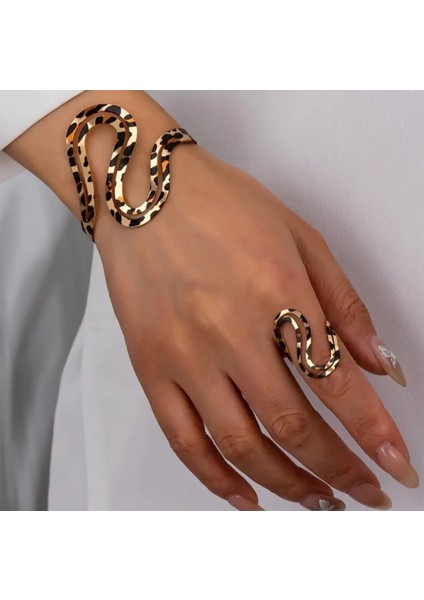 Set.up Leopar Yüzük Bileklik Takım