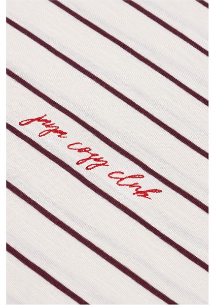 Pamuklu Çizgili Uzun Kollu Pijama Takımı / Bordo fırsatları