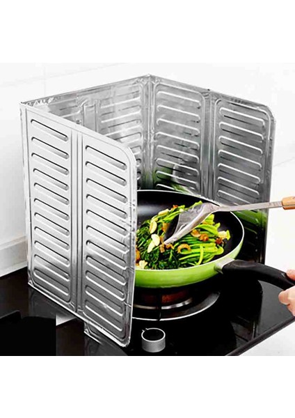 Ocak Yağ Sıçrama Koruyucu Katlanır Alüminyum Levha -Kolay Silinir Rüzgar Önleyici Panel 1 Adet