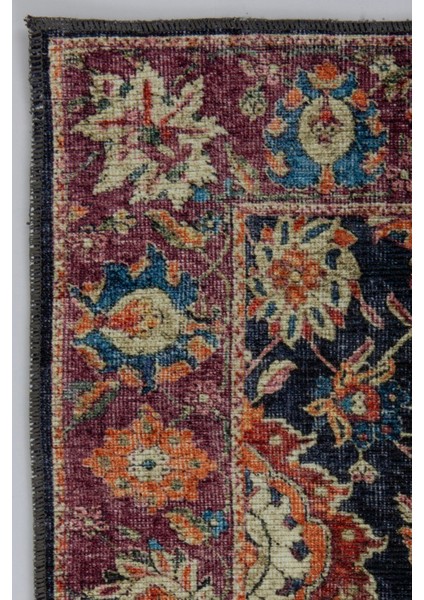 Norm Halı Allure 61-050 Siyah Eskitme Halı Etnik Otantik Dokuma Şönil Yıkanabilir Salon Halısı