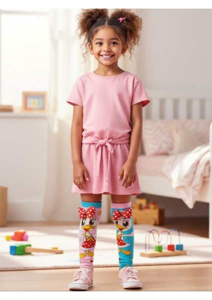 Prenses Figürlü Kurdeleli Diz Altı Çorap