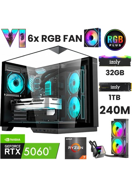 Gta6-A Ryzen 7 5700X 32GB 1tb M.2 Nvme Rtx 5060TI 16GB 240MM Sıvı Soğutma Oyuncu Masaüstü Bilgisayarı
