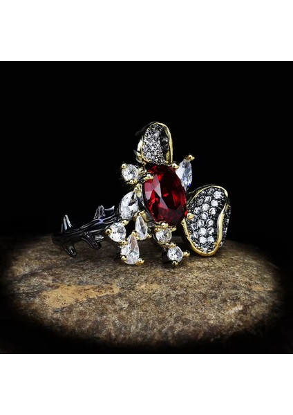 Set.up 925 Ayar Gümüş Ruby Taşlı Tasarım Yüzük fiyatları