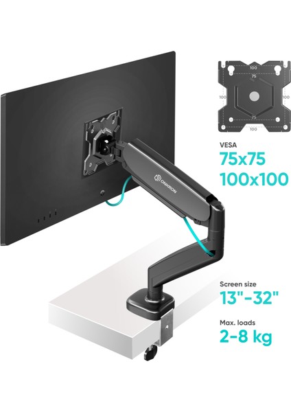 Ayarlanabilir Gazlı Yay Monitör Kolu – 13-34″ Düz/kavisli Ekranlar Için Tam Hareketli Masa Montajı (Vesa 75×75 / 100×100) fırsatları