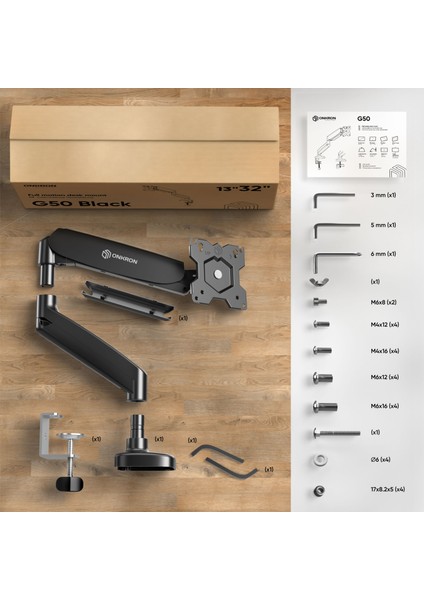 Ayarlanabilir Gazlı Yay Monitör Kolu – 13-34″ Düz/kavisli Ekranlar Için Tam Hareketli Masa Montajı (Vesa 75×75 / 100×100)