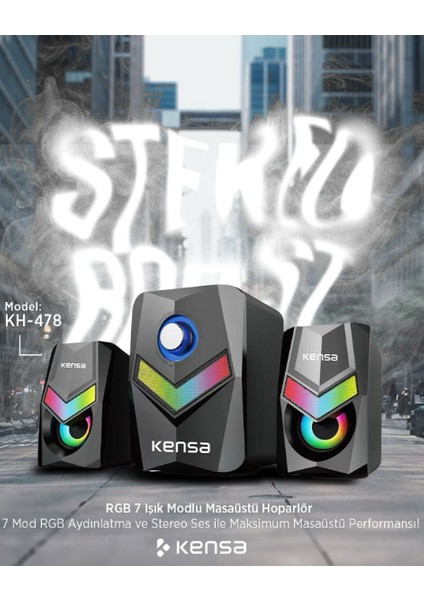 Rgb 7 Işık Modlu Masaüstü Hoparlör | Stereo Gaming Speaker