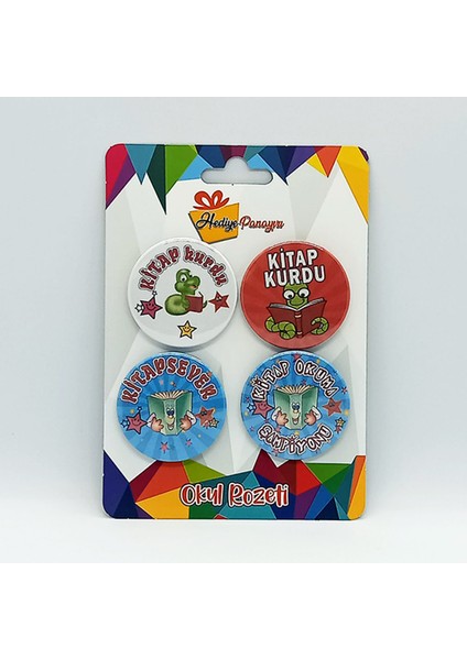 Kitap Okuma Rozeti Seti 4’lü | 44 mm Metal | Motivasyon Hediyesi – Yerli Üretim Set 4