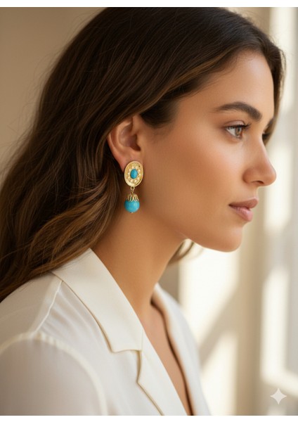 Set.up Mavi Apatite Taşlı Sallantılı Küpe