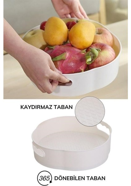 360 Derece Dönebilen Mekanizmalı Yuvarlak Tepsi Formlu Sunum ve Servis Organizer Tablası indirimleri