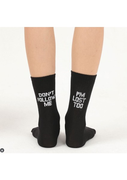 Unisex 3'lü Set Yazılı ve Damalı Siyah Beyaz Pamuklu Spor Kolej Soket Çorap indirimleri