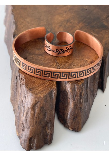 Ayarlanabilir %100 Saf Bakır Bileklik Bakır Yüzük Kombini El Yapımı Bileklik Yüzük