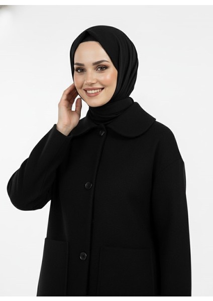 Üstten Çift Cepli Kaşe Kaban-Siyah fiyatları