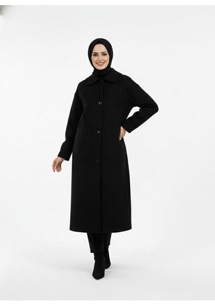 Üstten Çift Cepli Kaşe Kaban-Siyah modelleri