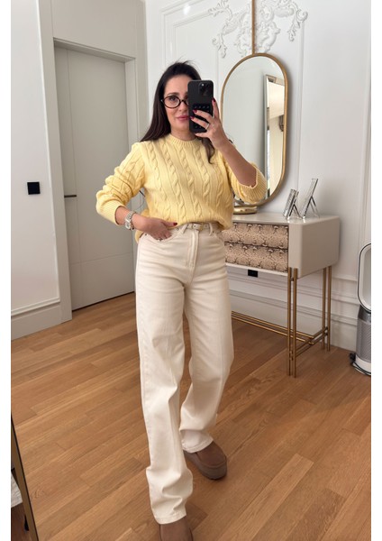 Saç Örgü Detaylı Tasarım Kazak- Sarı modelleri