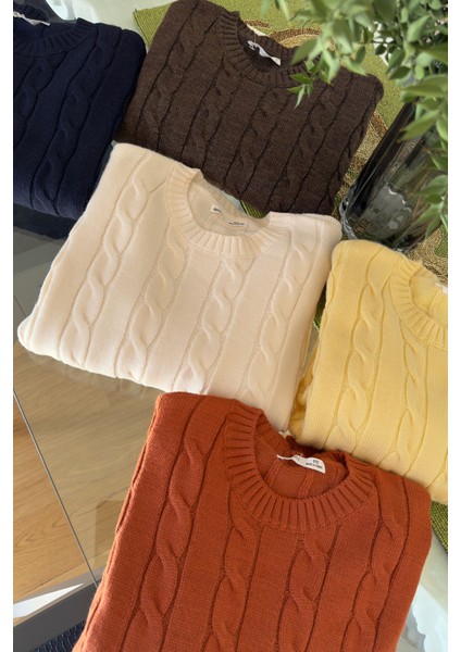 Saç Örgü Detaylı Tasarım Kazak- Sarı fırsatları