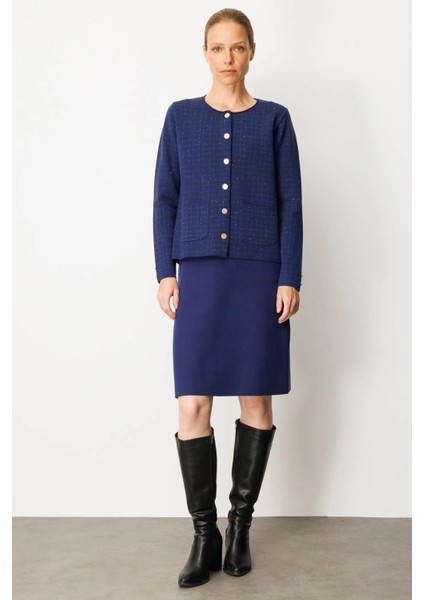 Kadın Kareli Simli Ceket 25065 Lacivert modelleri