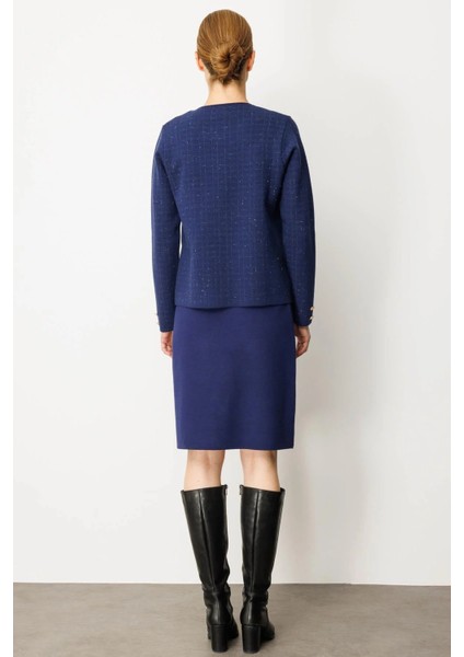 Kadın Kareli Simli Ceket 25065 Lacivert fırsatları