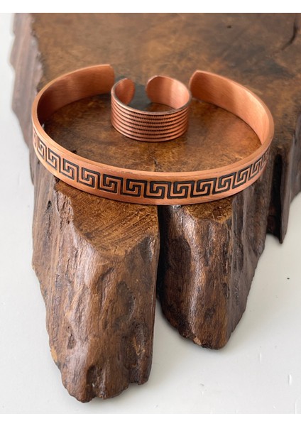 Ayarlanabilir %100 Saf Bakır Bileklik Bakır Yüzük Kombini El Yapımı Bileklik Yüzük