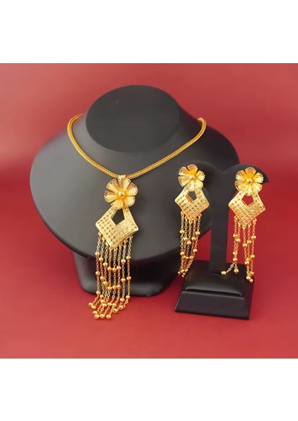 Set.up Altın Kaplama Tasarım Kolye Küpe Set