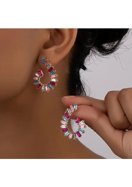 Set.up Komple Taşlı Renkli Küpe