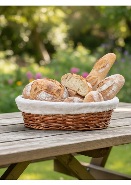 Oval Hasır Ekmek Sepeti, Keten Astarlı, El Yapımı Hamur Mayalama ve Servis Sepeti, Geleneksel Pişirme ve Sunum Için modelleri