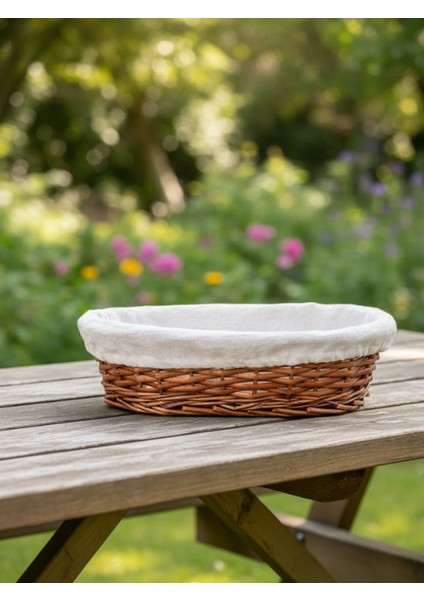 Oval Hasır Ekmek Sepeti, Keten Astarlı, El Yapımı Hamur Mayalama ve Servis Sepeti, Geleneksel Pişirme ve Sunum Için