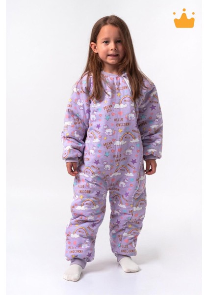 2-9 Yaş 2.5 Tog Kalın Elyaf Dolgulu Premium Kalite Çocuk Uyku Tulumu Mor Unicorn 23504