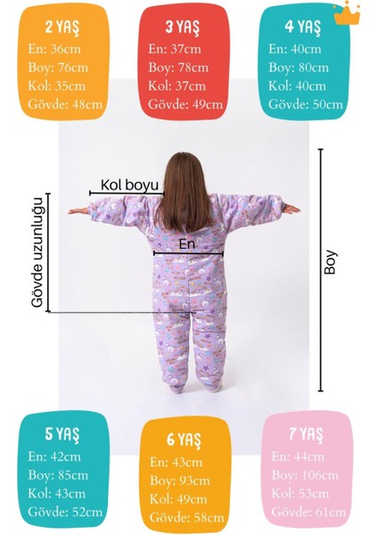 2-9 Yaş 2.5 Tog Kalın Elyaf Dolgulu Premium Kalite Çocuk Uyku Tulumu Mor Unicorn 23504