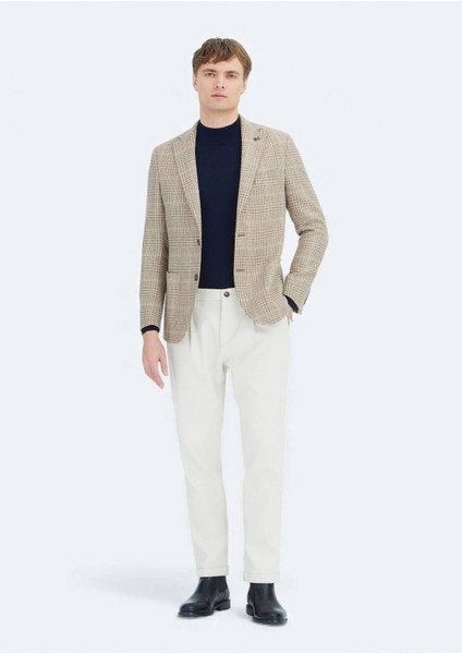 Bej Kareli Shirt Shoulder Slim Fit Yün Karışımlı Ceket fiyatları