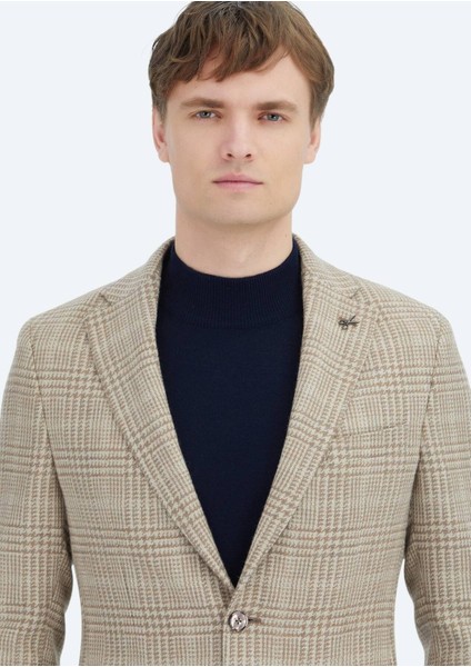 Bej Kareli Shirt Shoulder Slim Fit Yün Karışımlı Ceket fırsatları