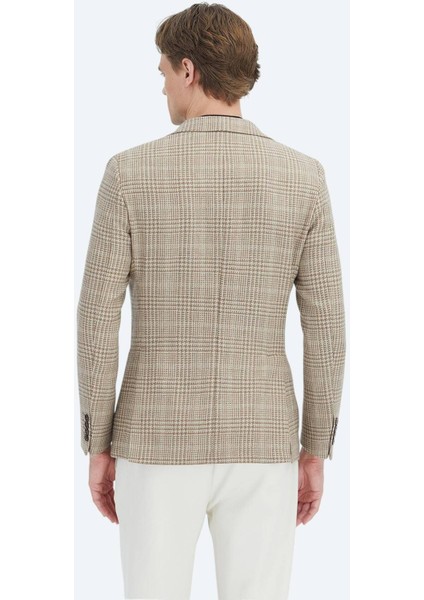 Bej Kareli Shirt Shoulder Slim Fit Yün Karışımlı Ceket indirimleri