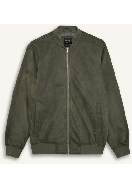 Slim Fit Dar Kesim Süet Kolej Yaka Fermuarlı Çift Cepli Mevsimlik Baharlık Bomber Mont Ceket