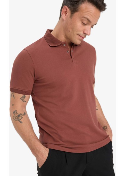 Slim Fit Dar Kesim Polo Yaka Kısa Kollu Dokulu Basic Düz Tişört T5259AZ25SM