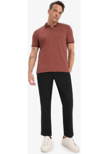 Slim Fit Dar Kesim Polo Yaka Kısa Kollu Dokulu Basic Düz Tişört T5259AZ25SM