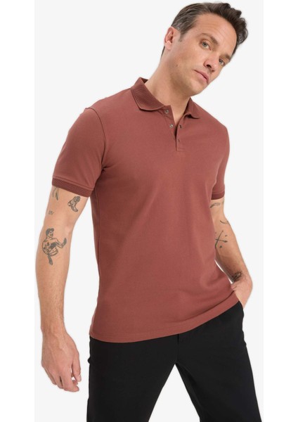 Slim Fit Dar Kesim Polo Yaka Kısa Kollu Dokulu Basic Düz Tişört T5259AZ25SM