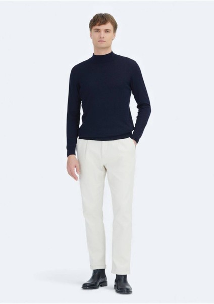 Lacivert Yarım Balıkçı Yaka Düz Örgü %100 Yün Triko Kazak fiyatları