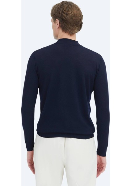 Lacivert Yarım Balıkçı Yaka Düz Örgü %100 Yün Triko Kazak fırsatları