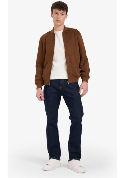 Slim Fit Dar Kesim Süet Kolej Yaka Fermuarlı Çift Cepli Mevsimlik Baharlık Bomber Mont Ceket A3866AX25AU