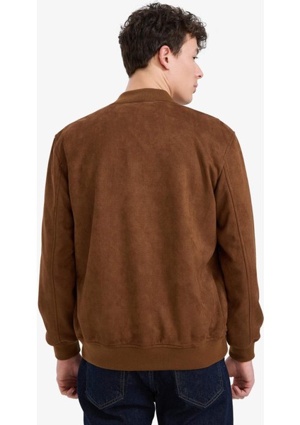 Slim Fit Dar Kesim Süet Kolej Yaka Fermuarlı Çift Cepli Mevsimlik Baharlık Bomber Mont Ceket A3866AX25AU