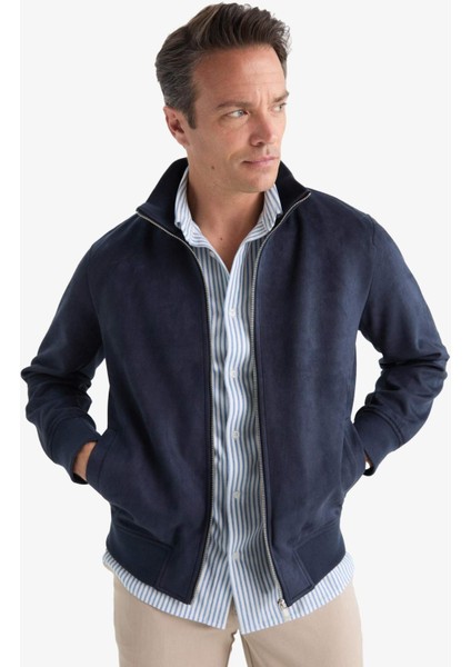 Slim Fit Dar Kesim Dik Yaka Astarlı Fermuarlı Cepli Süet Mevsimlik Baharlık Mont